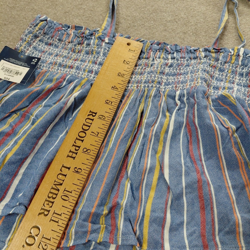 Arizona Women XL Strappy Tie Crop Top Sleeveless Blue Striper Smocked Tank Shirt - Picture 5 of 11